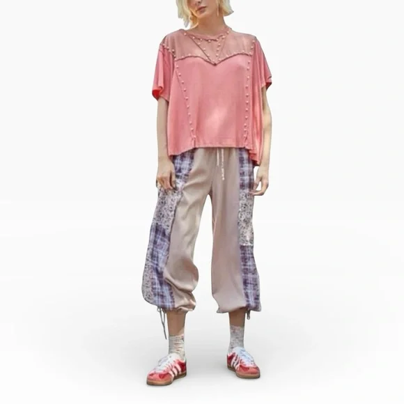 POL Oversize Pearl Embellished Ribbed Top Size Small Watermelon Pink - Picture 2 of 12